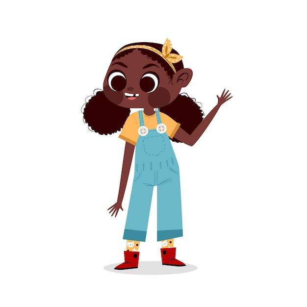 Vector gratuito ilustración de niña negra sonriente de dibujos animados