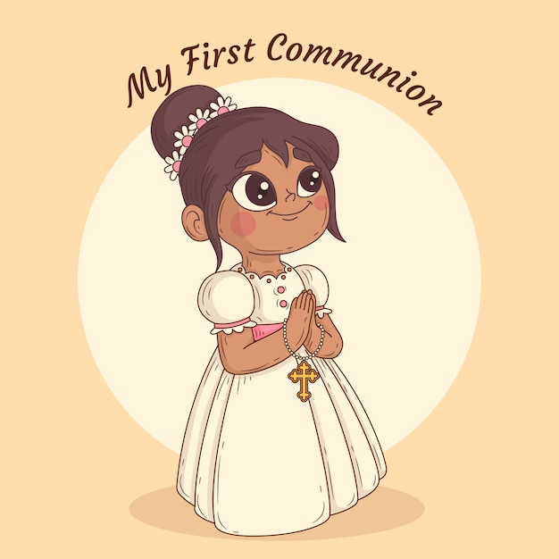 Ilustración de niña de primera comunión dibujada a mano