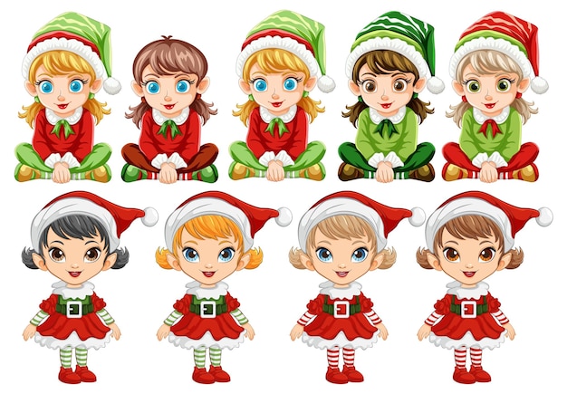 Vector gratuito ilustración de las niñas elfas festivas de navidad