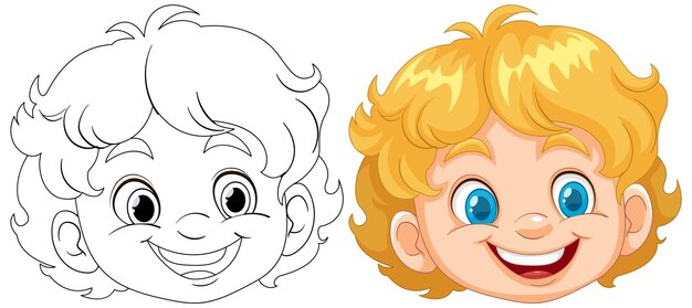 Ilustración de un niño alegre antes y después