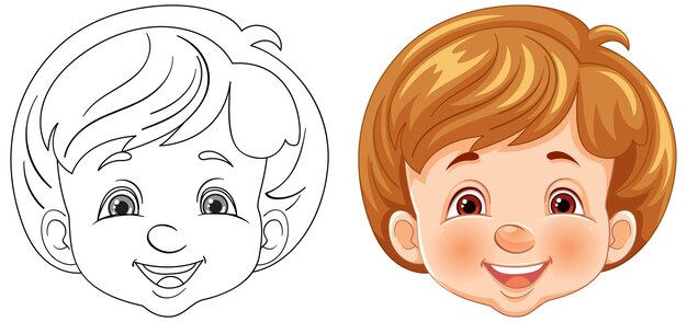 Ilustración de un niño alegre antes y después