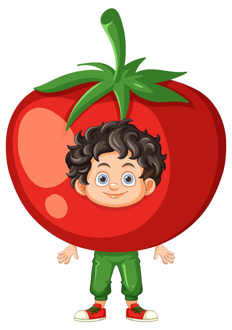 Vector gratuito ilustración del niño con el disfraz del tomate