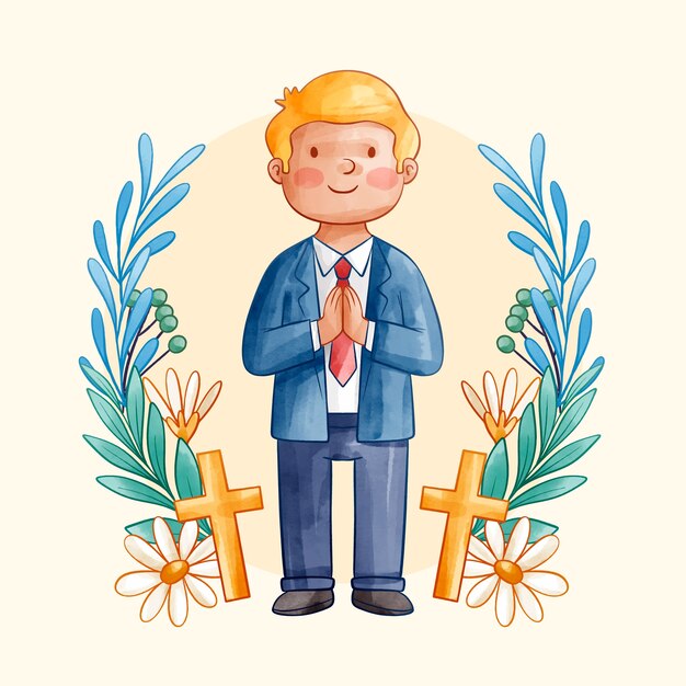 Ilustración de niño de primera comunión dibujado a mano