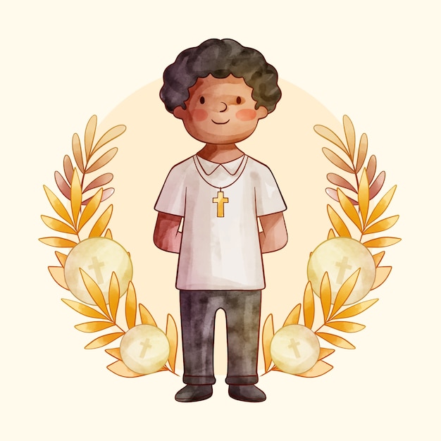 Ilustración de niño de primera comunión dibujado a mano