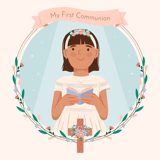 Ilustración de niño de primera comunión dibujado a mano