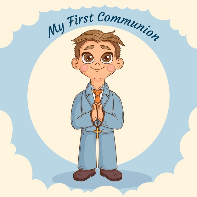 Ilustración de niño de primera comunión dibujado a mano