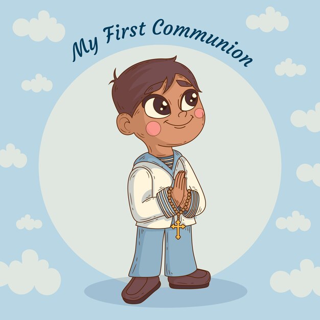 Ilustración de niño de primera comunión dibujado a mano