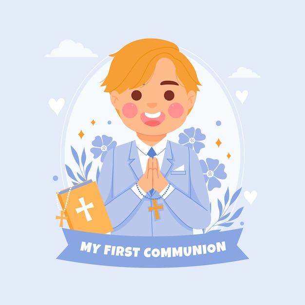 Ilustración de niño de primera comunión dibujado a mano