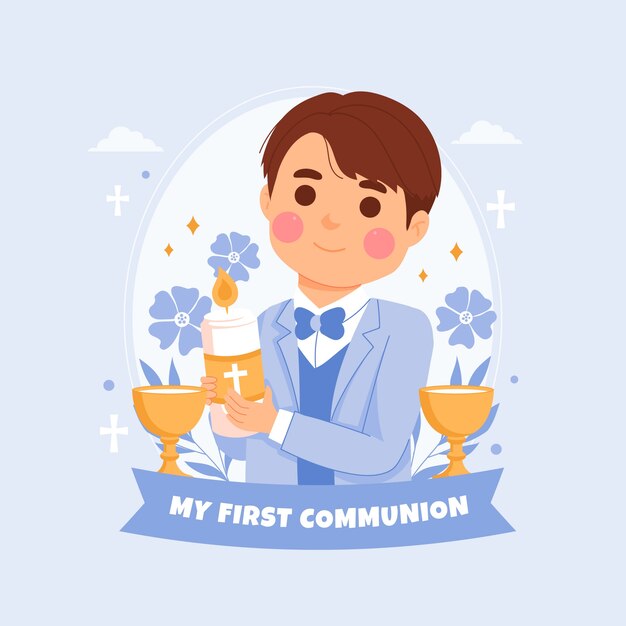 Ilustración de niño de primera comunión dibujado a mano
