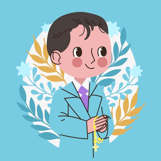 Ilustración de niño de primera comunión de diseño plano