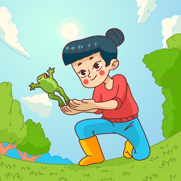 Ilustración de niños asiáticos dibujada a mano