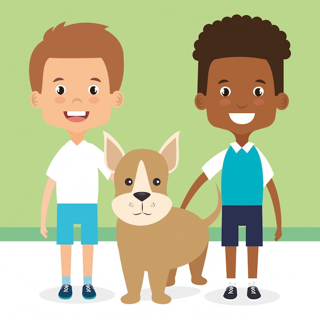 Ilustración de niños con personajes de perros