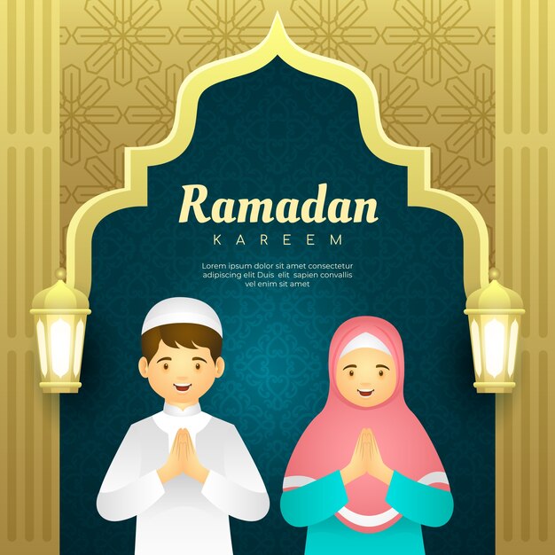 Ilustración de niños de ramadán degradado