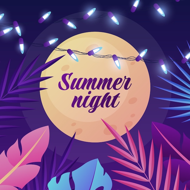 Ilustración de noche de verano degradado con hojas