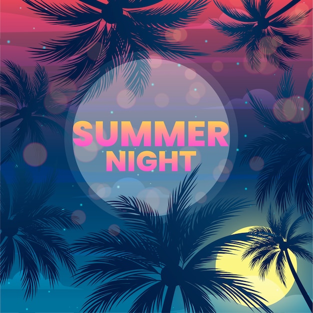 Ilustración de noche de verano degradado con palmeras