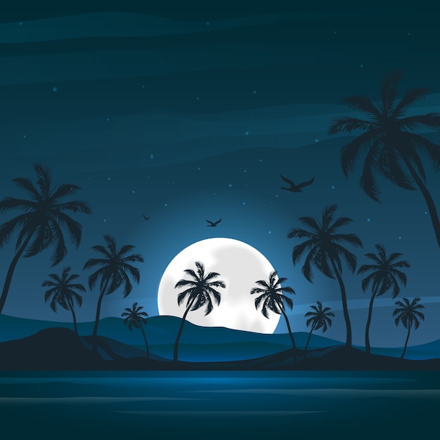 Ilustración de noche de verano degradado con vista a la playa