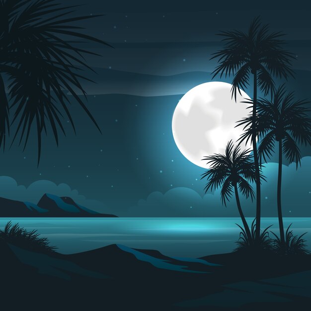 Ilustración de noche de verano degradado con vista a la playa