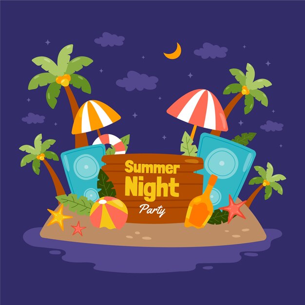 Ilustración de noche de verano dibujada a mano