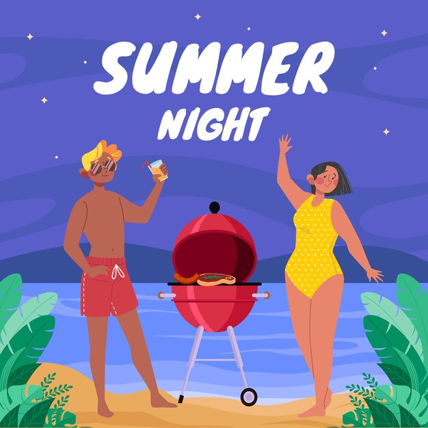 Ilustración de noche de verano dibujada a mano