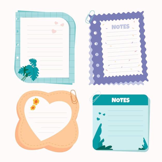 Ilustración de notas adhesivas lindas de diseño plano