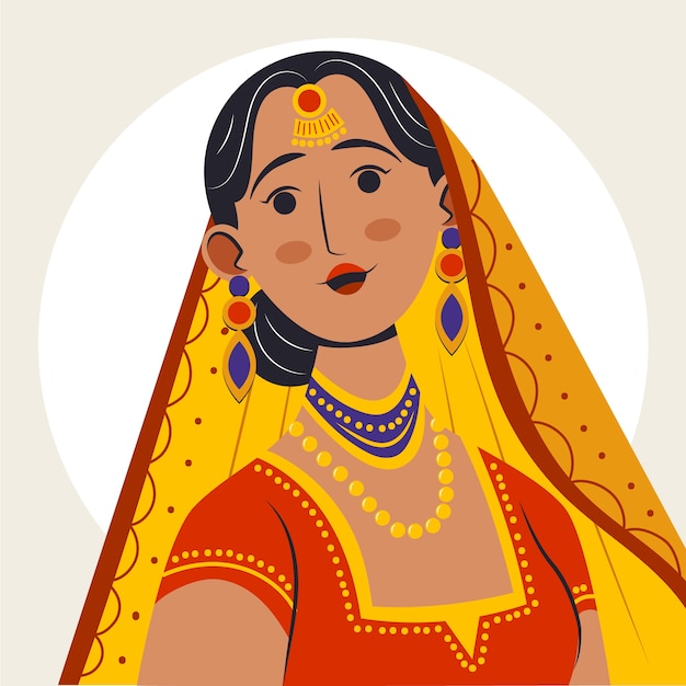 Ilustración de novia india dibujada a mano