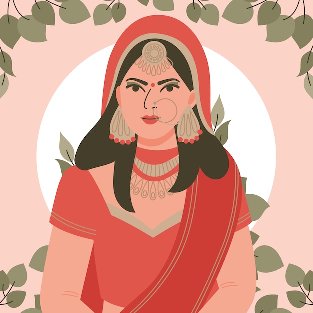 Vector gratuito ilustración de novia india dibujada a mano