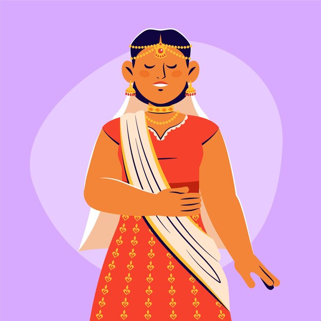 Ilustración de novia india dibujada a mano