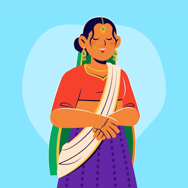 Ilustración de novia india dibujada a mano