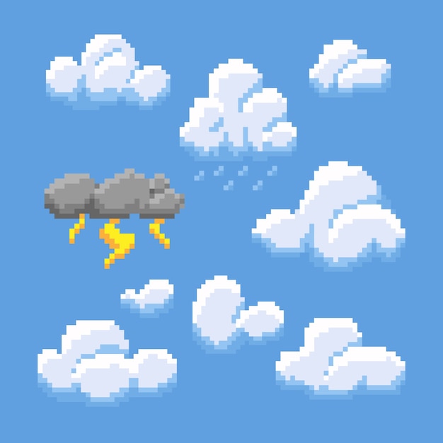 Ilustración de nube de pixel art de diseño plano