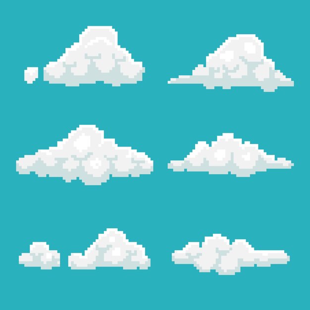 Ilustración de nube de pixel art de diseño plano