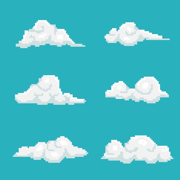 Ilustración de nube de pixel art de diseño plano