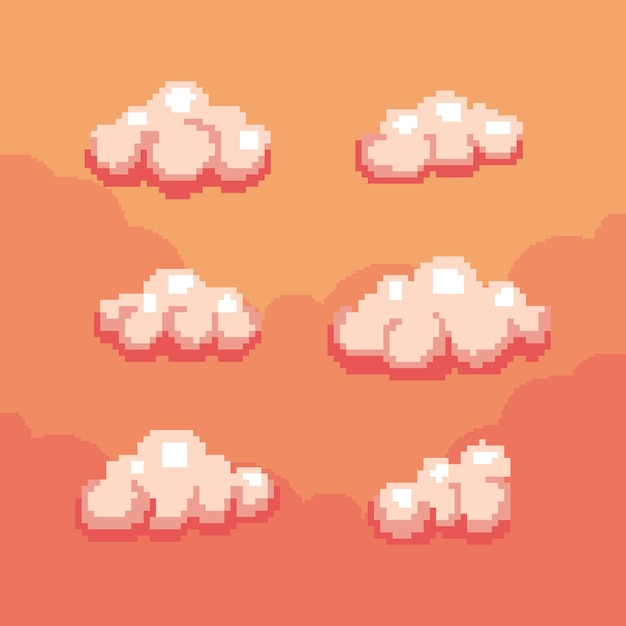 Ilustración de nube de pixel art de diseño plano