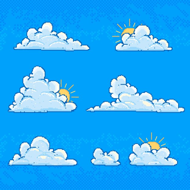 Ilustración de nube de pixel art de diseño plano