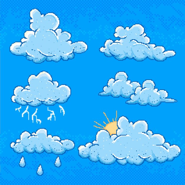Ilustración de nube de pixel art de diseño plano