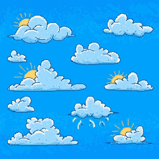 Ilustración de nube de pixel art de diseño plano