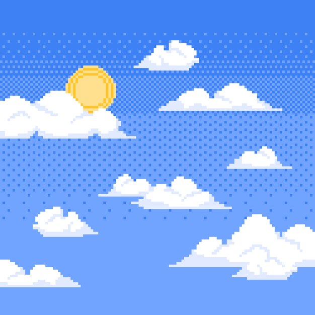 Ilustración de nube de pixel art de diseño plano
