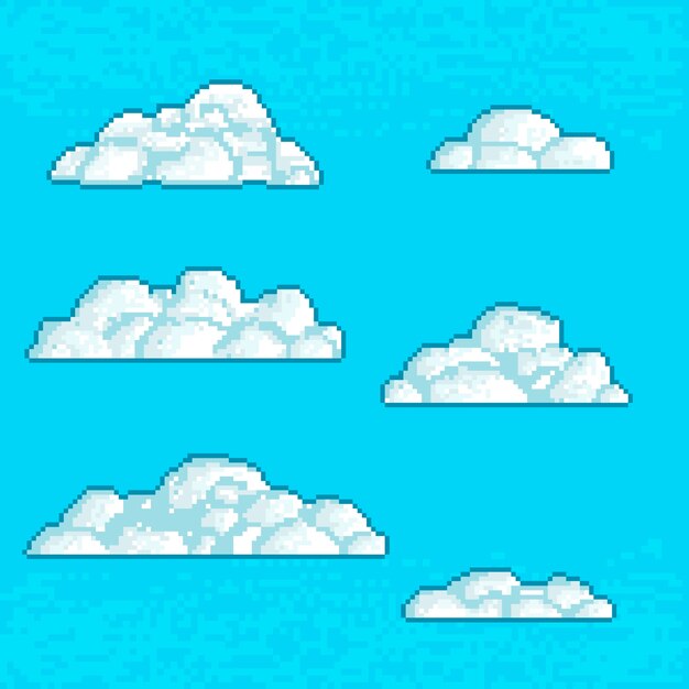 Ilustración de nube de pixel art de diseño plano