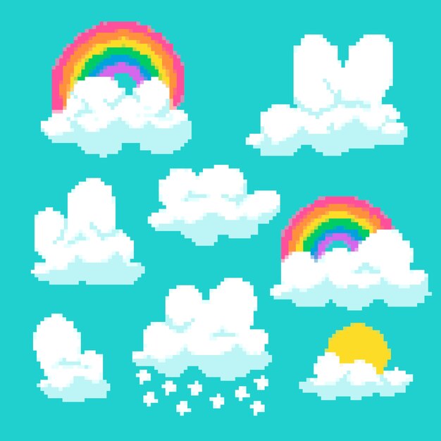 Ilustración de nube de pixel art de diseño plano