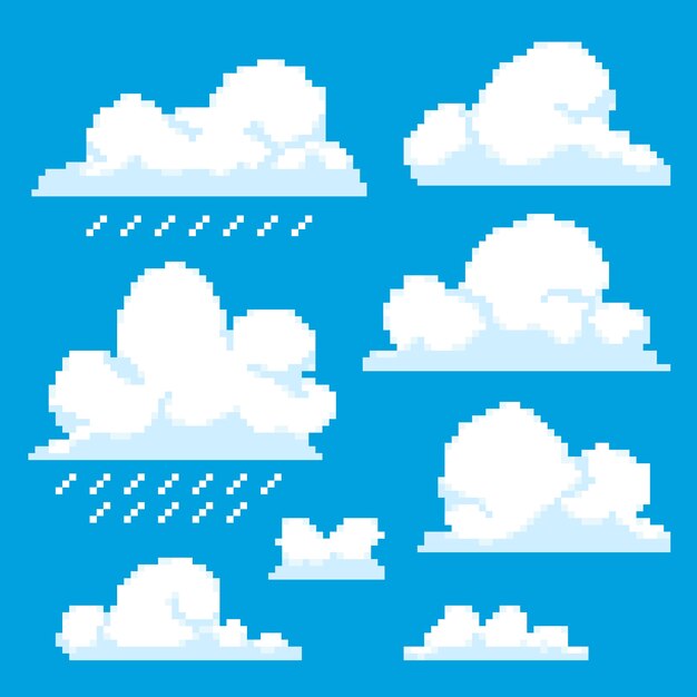 Ilustración de nube de pixel art de diseño plano