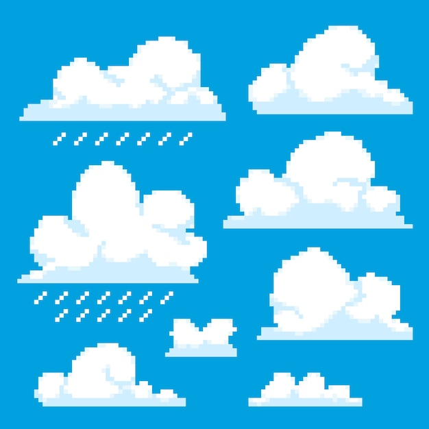 Ilustración de nube de pixel art de diseño plano