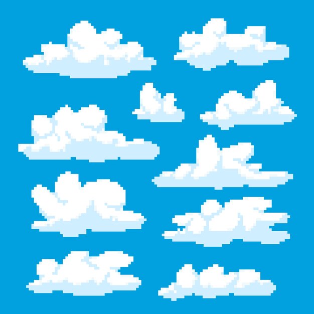 Ilustración de nube de pixel art de diseño plano