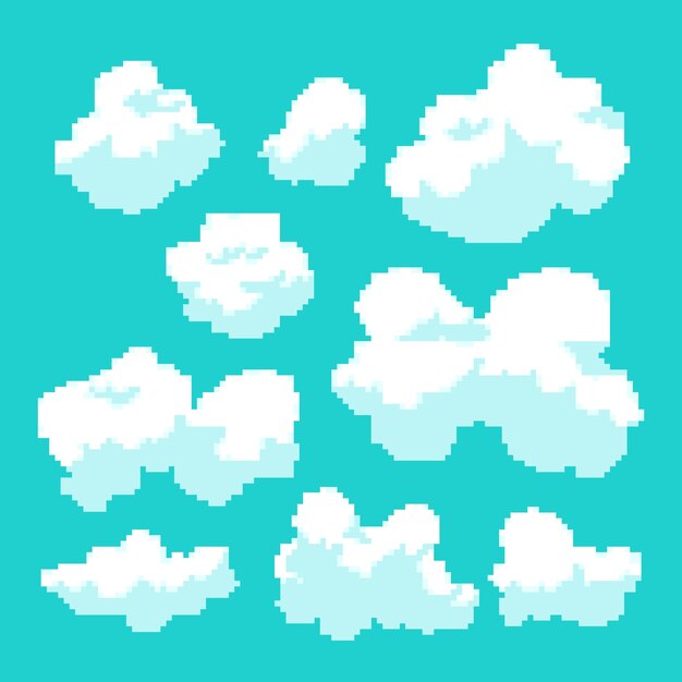 Ilustración de nube de pixel art de diseño plano