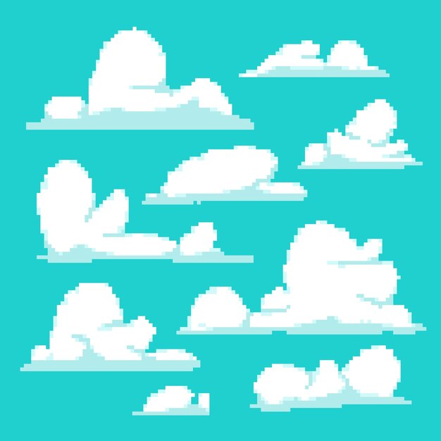 Ilustración de nube de pixel art de diseño plano