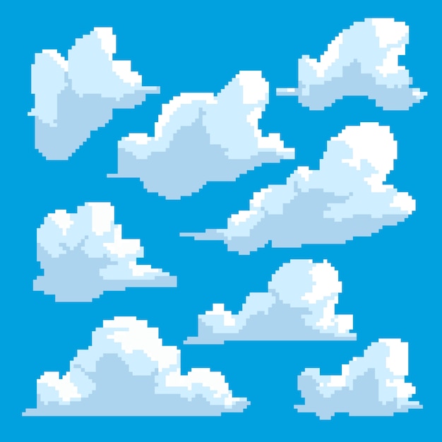 Ilustración de nube de pixel art de diseño plano