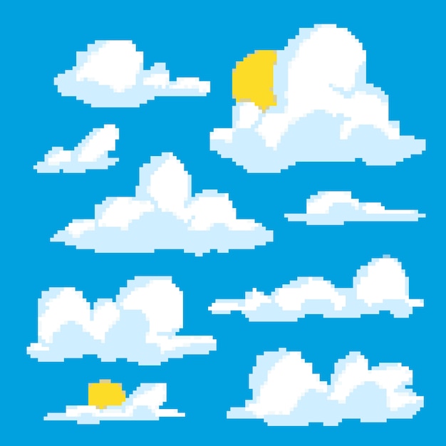 Vector gratuito ilustración de nube de pixel art de diseño plano