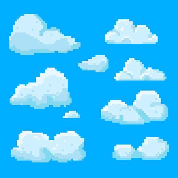 Ilustración de nube de pixel art de diseño plano