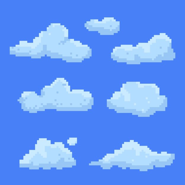 Ilustración de nube de pixel art de diseño plano