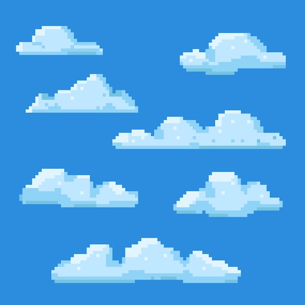 Ilustración de nube de pixel art de diseño plano