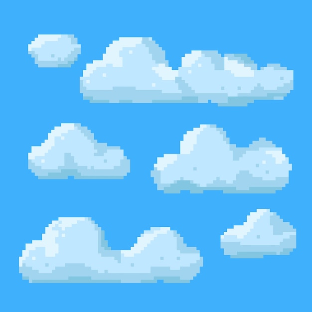 Ilustración de nube de pixel art de diseño plano
