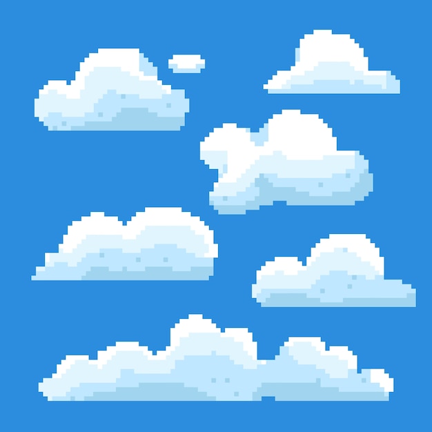 Ilustración de nube de pixel art de diseño plano